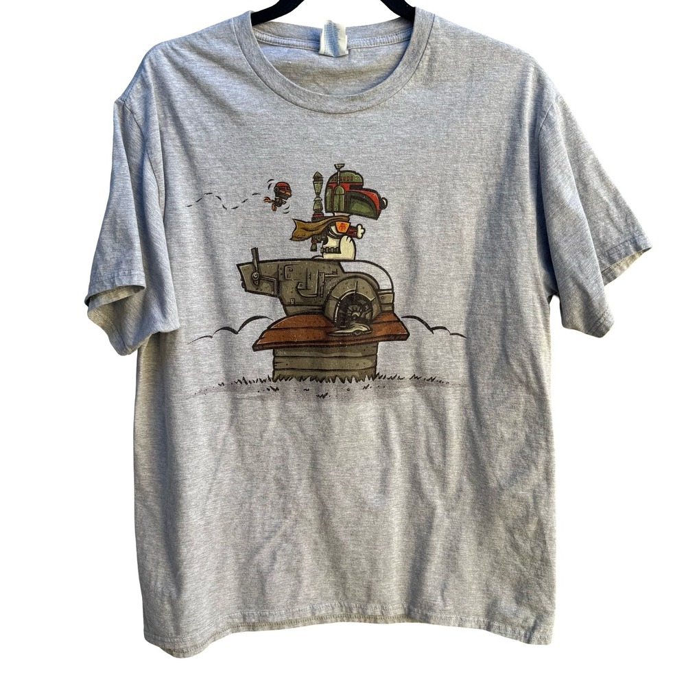 Port & Company Snoopy Boba Fett Star Wars Mashup Graphic T-Shirt Gray Mens L